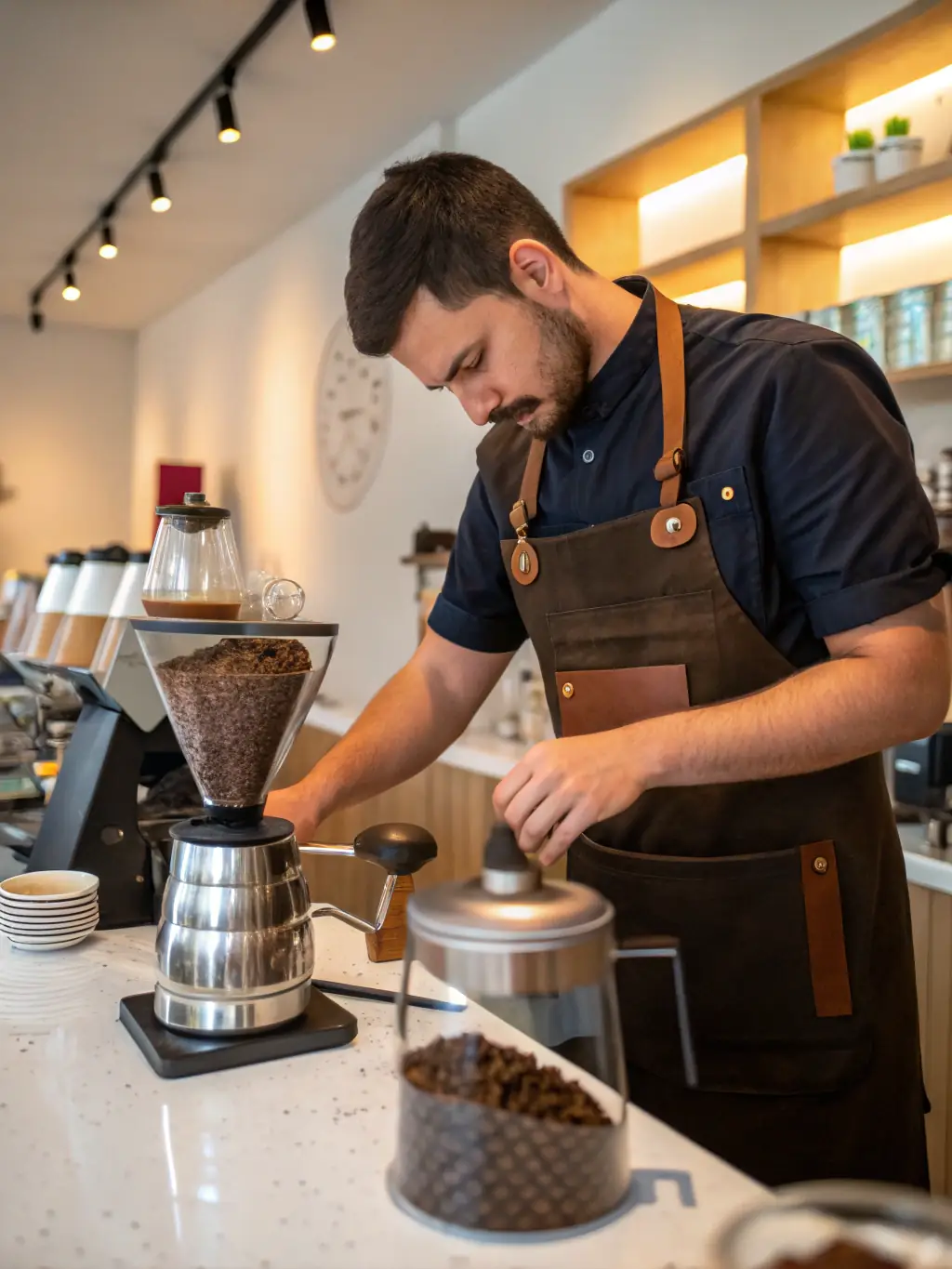 A close-up shot of a barista from Coffee Bike Marburg preparing a specialty coffee drink, highlighting the quality and craftsmanship.